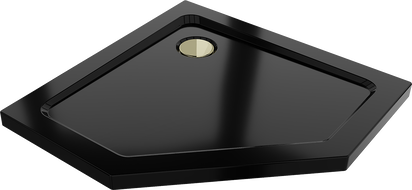 Mexen Flat receveur de douche pentagonal slim 90 x 90 cm, noir, siphon doré - 41P709090-G