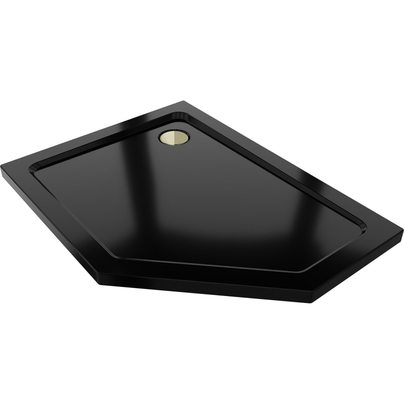 Mexen Flat receveur de douche pentagonal slim gauche 100 x 90 cm, noir, siphon doré - 41P709010L-G