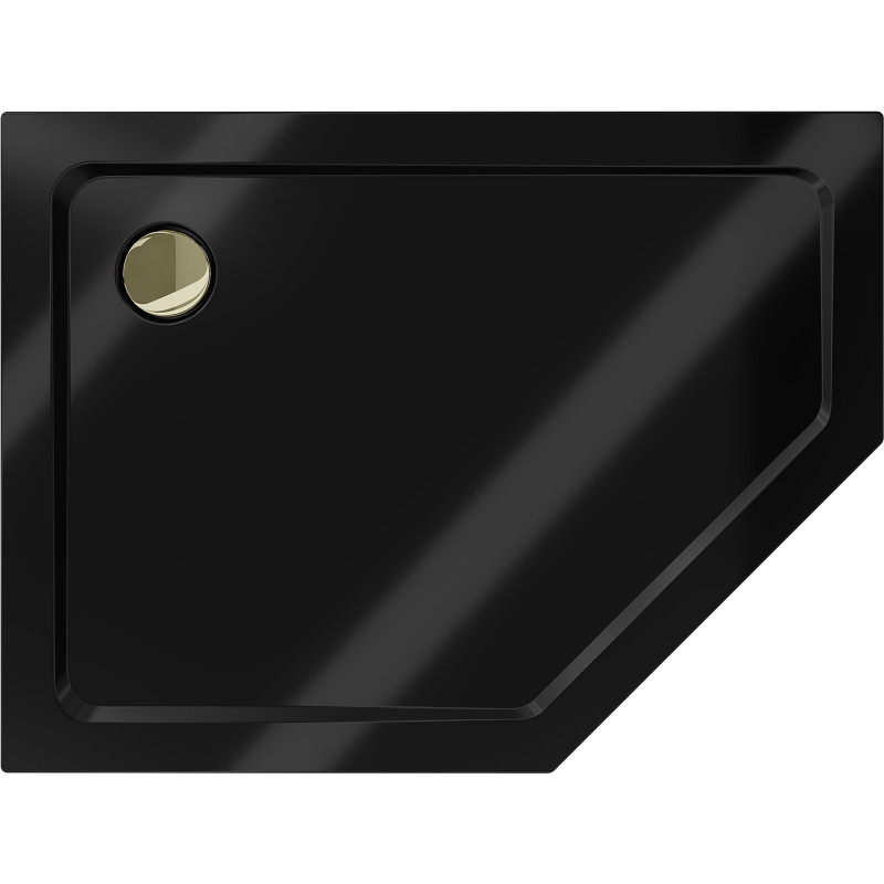 Mexen Flat receveur de douche pentagonal slim gauche 100 x 90 cm, noir, siphon doré - 41P709010L-G