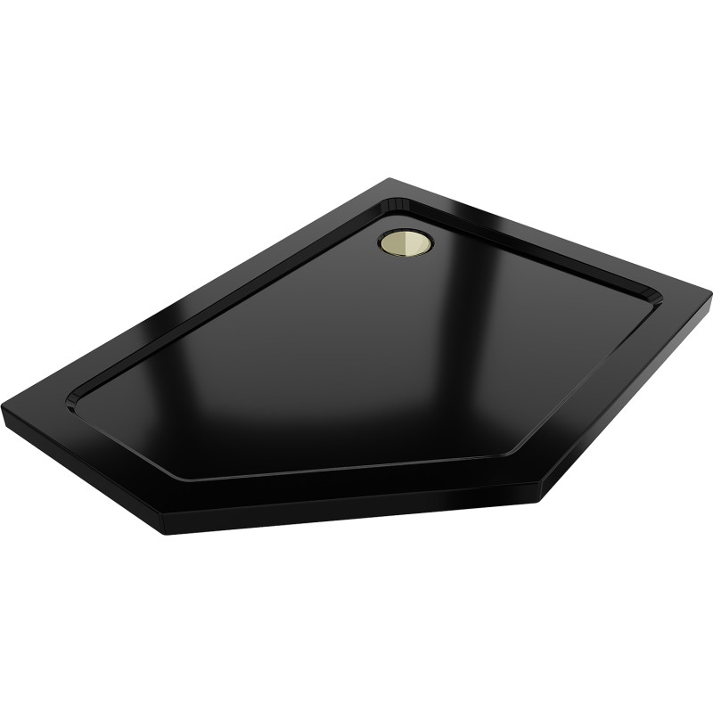 Mexen Flat receveur de douche pentagonal slim droit 100 x 90 cm, noir, siphon doré - 41P709010R-G