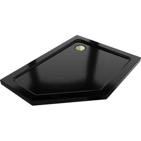 Mexen Flat receveur de douche pentagonal slim droit 100 x 90 cm, noir, siphon doré - 41P709010R-G