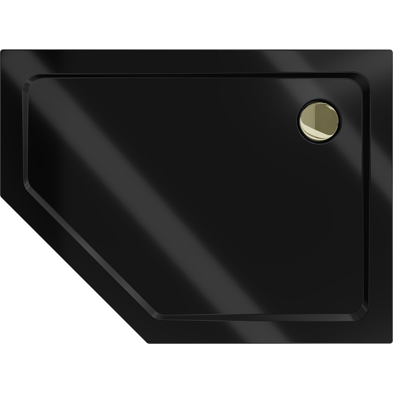 Mexen Flat receveur de douche pentagonal slim droit 100 x 90 cm, noir, siphon doré - 41P709010R-G