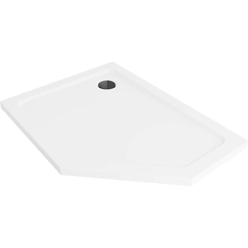 Mexen Flat receveur de douche pentagonal slim gauche 90 x 80 cm, blanc, siphon noir - 41P108090L-B