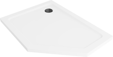 Mexen Flat receveur de douche pentagonal slim gauche 90 x 80 cm, blanc, siphon noir - 41P108090L-B