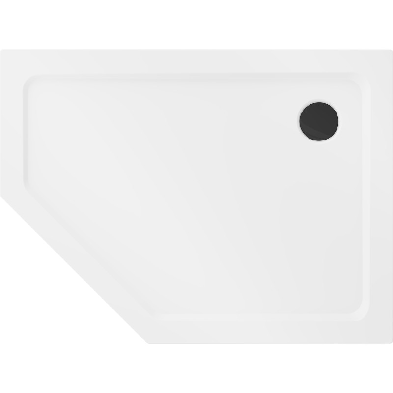 Mexen Flat receveur de douche pentagonal slim droit 90 x 80 cm, blanc, siphon noir - 41P108090R-B