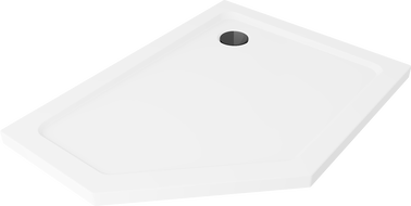 Mexen Flat receveur de douche pentagonal slim droit 90 x 80 cm, blanc, siphon noir - 41P108090R-B