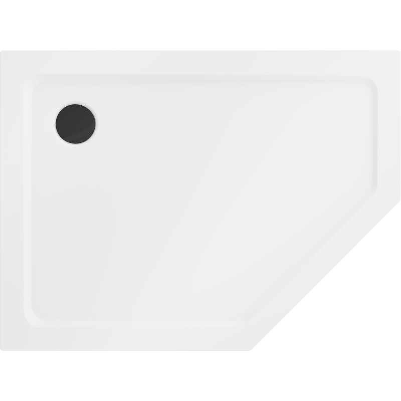 Mexen Flat receveur de douche pentagonal slim gauche 100 x 80 cm, blanc, siphon noir - 41P108010L-B
