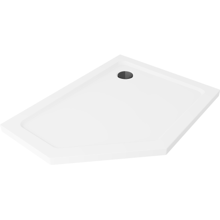Mexen Flat receveur de douche pentagonal slim droit 100 x 80 cm, blanc, siphon noir - 41P108010R-B