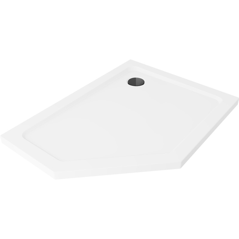 Mexen Flat receveur de douche pentagonal slim droit 100 x 90 cm, blanc, siphon noir - 41P109010R-B