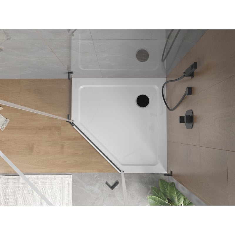 Mexen Flat receveur de douche pentagonal slim 100 x 100 cm, blanc, siphon noir - 41P101010-B