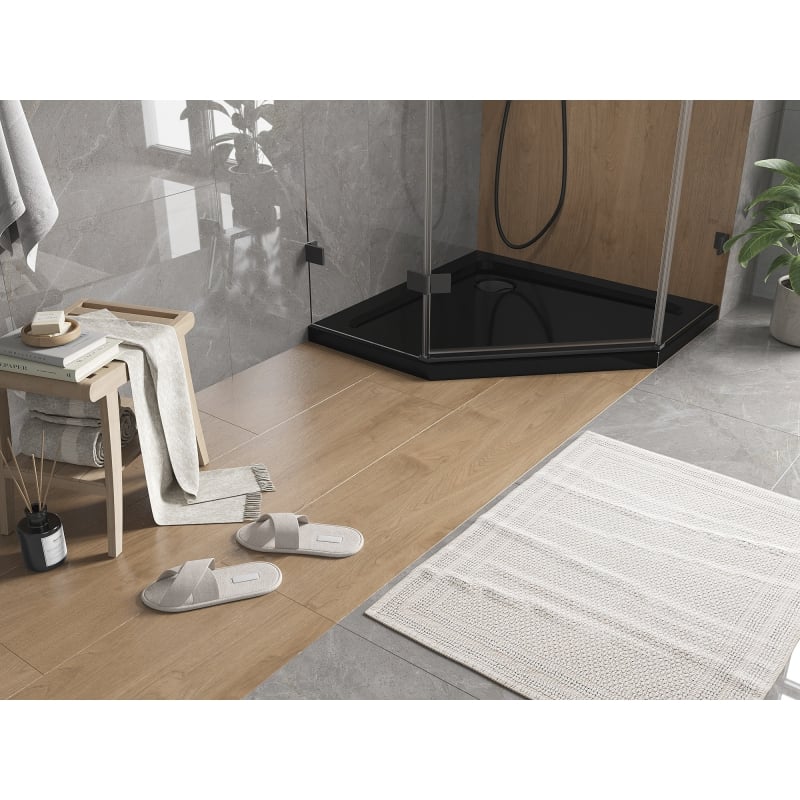 Mexen Flat receveur de douche pentagonal slim 80 x 80 cm, noir, siphon noir - 41P708080-B