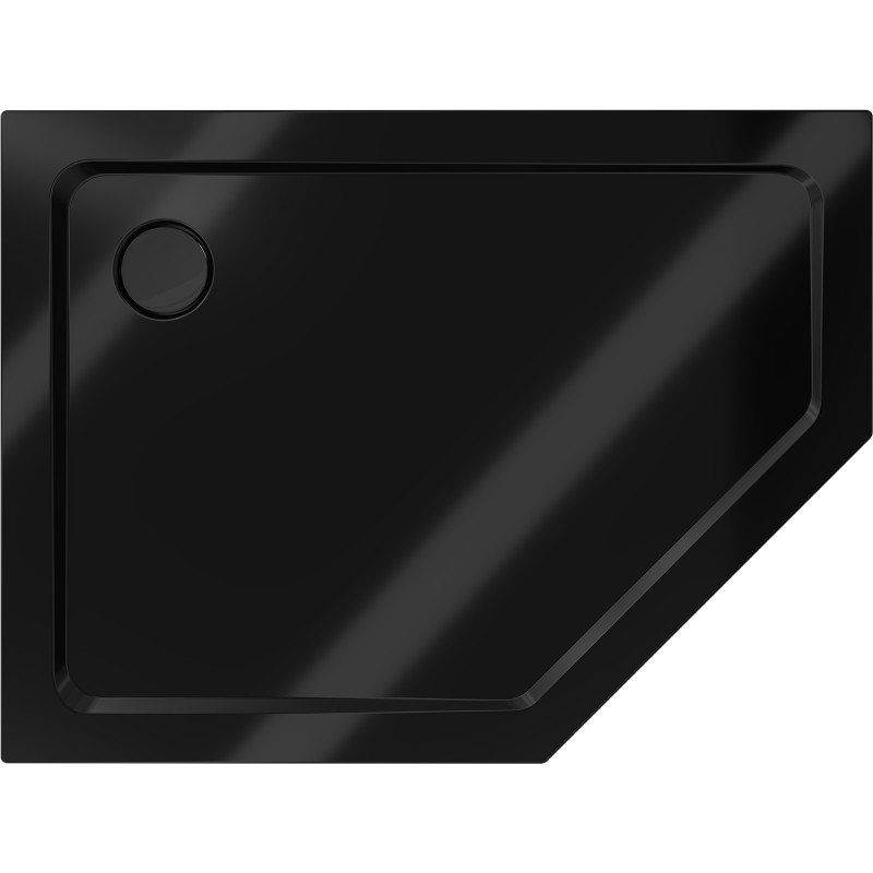 Mexen Flat receveur de douche pentagonal slim gauche 90 x 80 cm, noir, siphon noir - 41P708090L-B