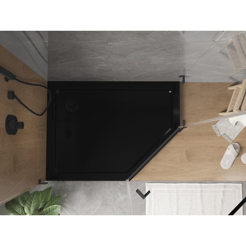 Mexen Flat receveur de douche pentagonal slim gauche 100 x 80 cm, noir, siphon noir - 41P708010L-B