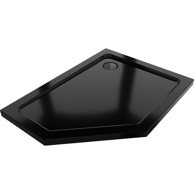 Mexen Flat receveur de douche pentagonal slim droit 100 x 80 cm, noir, siphon noir - 41P708010R-B