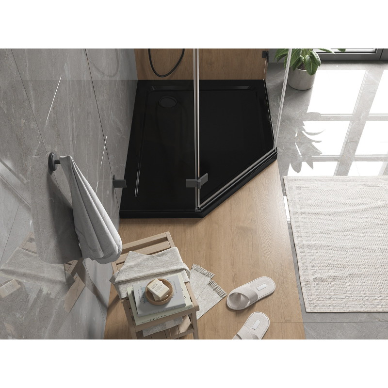 Mexen Flat receveur de douche pentagonal slim droit 100 x 80 cm, noir, siphon noir - 41P708010R-B