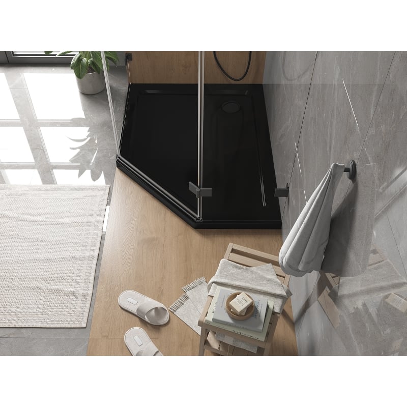 Mexen Flat receveur de douche pentagonal slim gauche 100 x 90 cm, noir, siphon noir - 41P709010L-B
