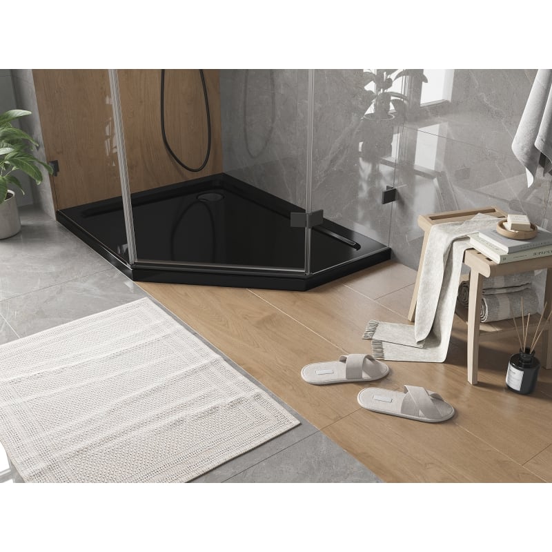 Mexen Flat receveur de douche pentagonal slim gauche 100 x 90 cm, noir, siphon noir - 41P709010L-B