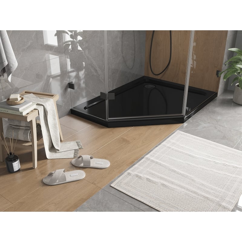 Mexen Flat receveur de douche pentagonal slim droit 100 x 90 cm, noir, siphon noir - 41P709010R-B