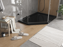Mexen Flat receveur de douche pentagonal slim droit 100 x 90 cm, noir, siphon noir - 41P709010R-B