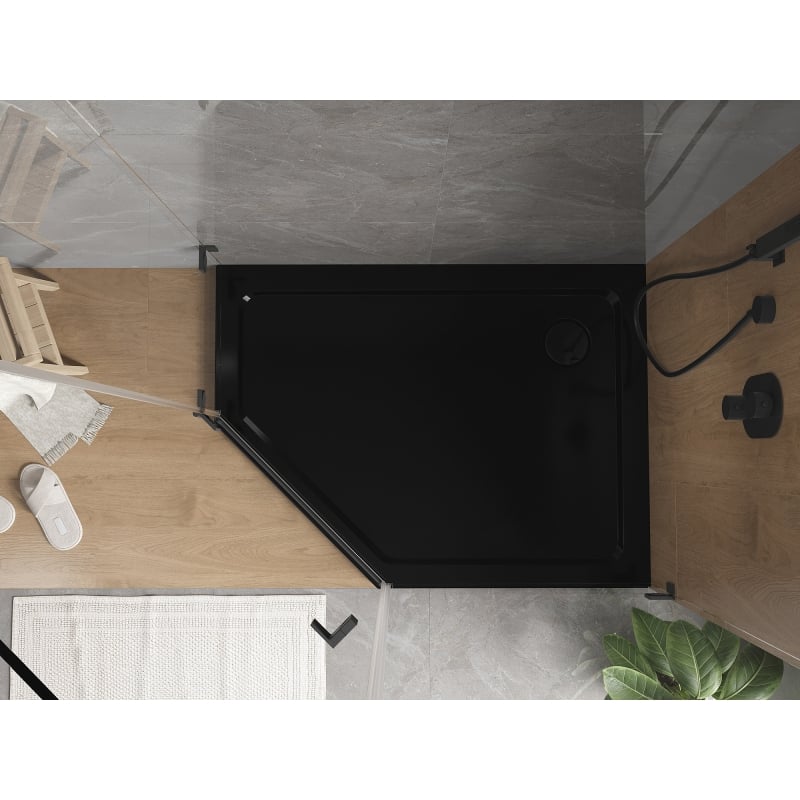 Mexen Flat receveur de douche pentagonal slim droit 100 x 90 cm, noir, siphon noir - 41P709010R-B
