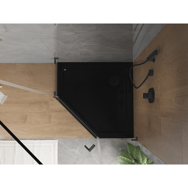 Mexen Flat receveur de douche pentagonal slim 100 x 100 cm, noir, siphon noir - 41P701010-B