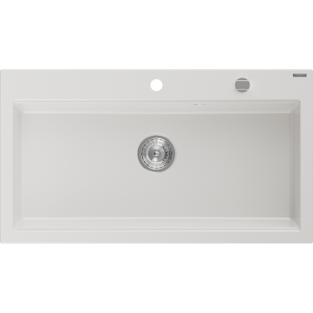 Mexen Slido évier en granit 1 bac 900 x 500 mm, blanc, siphon chromé - 6528901005-20