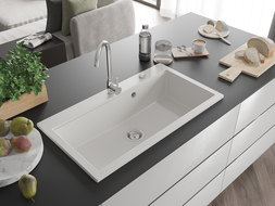 Mexen Slido évier en granit 1 bac 900 x 500 mm, blanc, siphon chromé - 6528901005-20