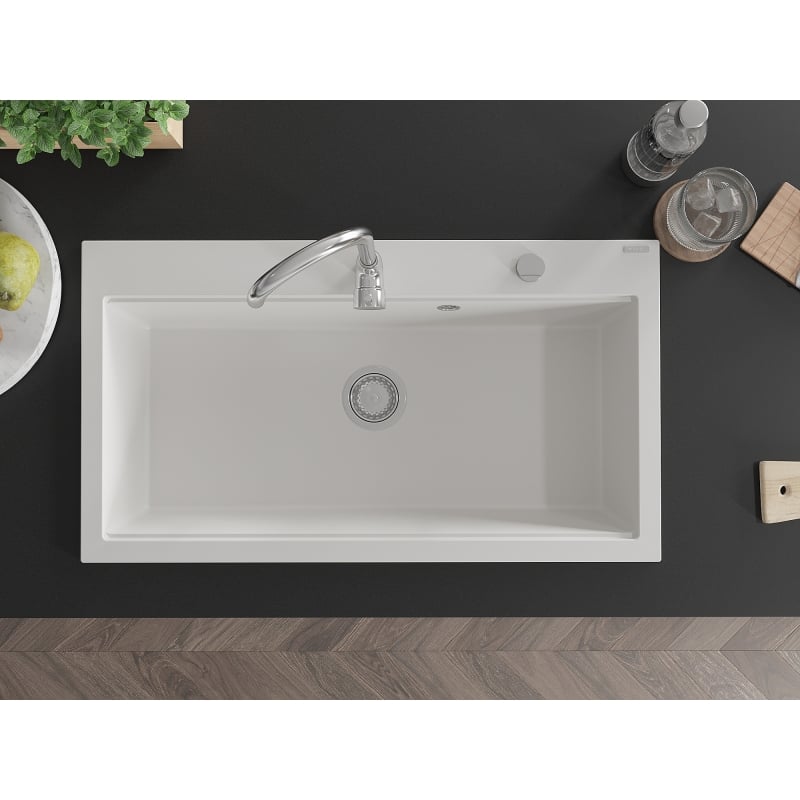 Mexen Slido évier en granit 1 bac 900 x 500 mm, blanc, siphon chromé - 6528901005-20