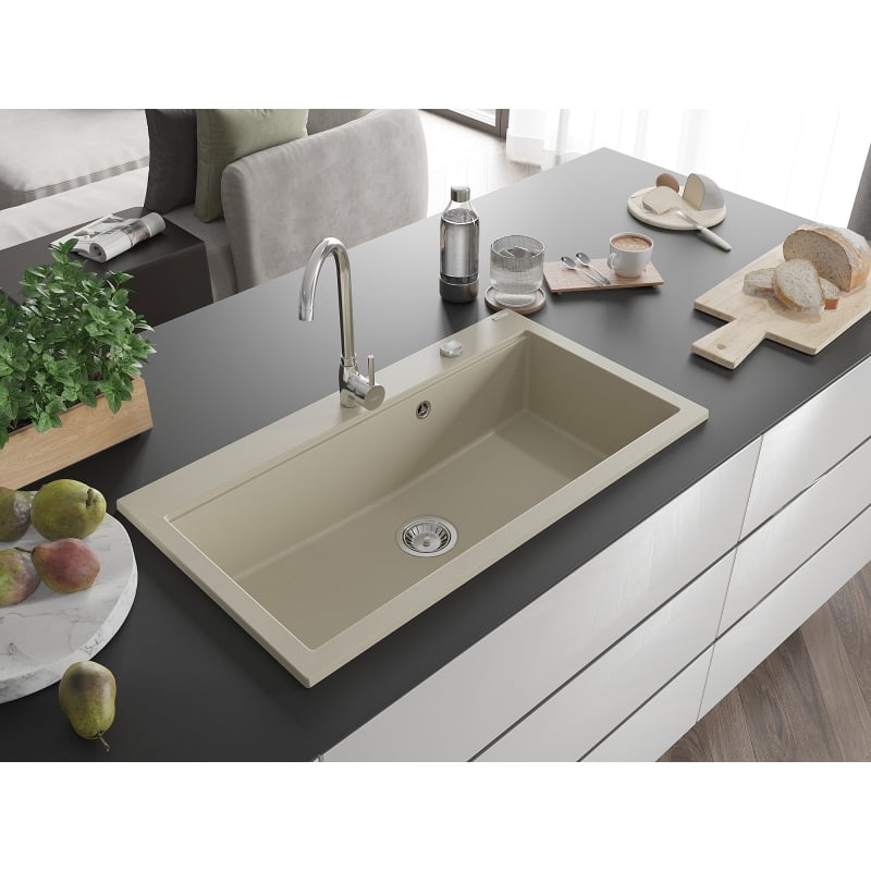 Mexen Slido évier en granit 1 bac 900 x 500 mm, beige, siphon chromé - 6528901005-69