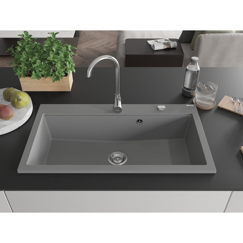Mexen Slido Évier en granit 1 bac 900 x 500 mm, gris, siphon chromé - 6528901005-71