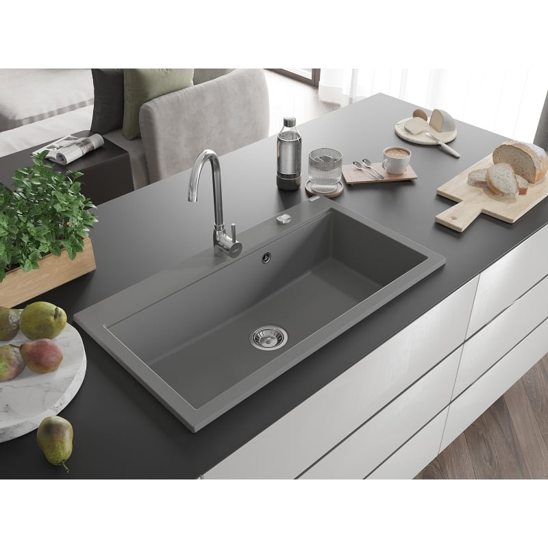 Mexen Slido Évier en granit 1 bac 900 x 500 mm, gris, siphon chromé - 6528901005-71