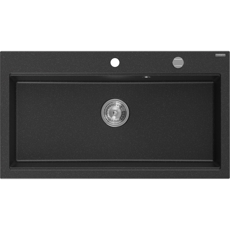 Mexen Slido évier en granit 1 bac 900 x 500 mm, noir/argent métallisé, siphon chromé - 6528901005-73