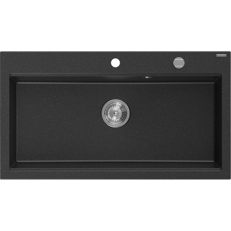 Mexen Slido évier en granit 1 bac 900 x 500 mm, noir/argent métallisé, siphon chromé - 6528901005-73