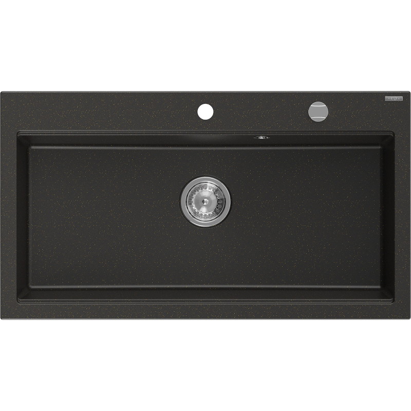 Mexen Slido Évier en granit 1 bac 900 x 500 mm, noir/doré métallisé, siphon chromé - 6528901005-75
