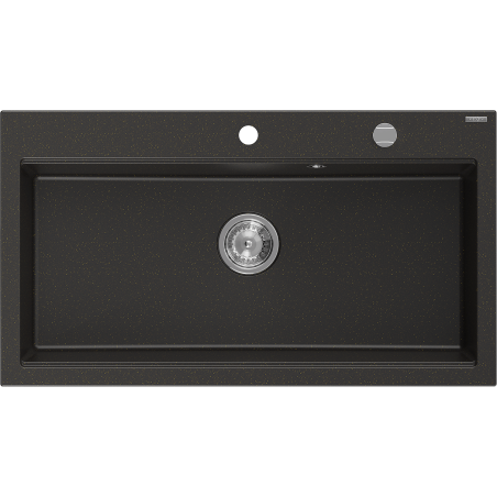 Mexen Slido Évier en granit 1 bac 900 x 500 mm, noir/doré métallisé, siphon chromé - 6528901005-75