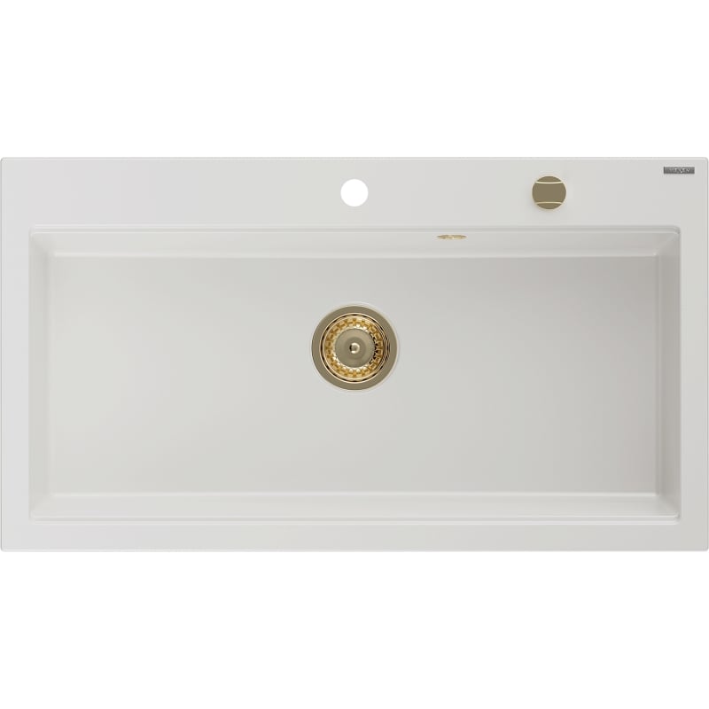 Mexen Slido évier en granit 1 bac 900 x 500 mm, blanc, siphon doré - 6528901005-20-G
