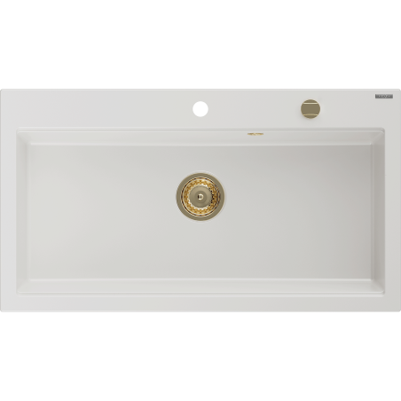 Mexen Slido évier en granit 1 bac 900 x 500 mm, blanc, siphon doré - 6528901005-20-G