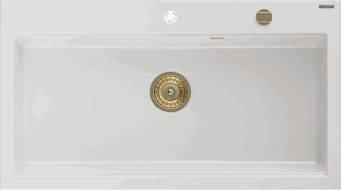 Mexen Slido évier en granit 1 bac 900 x 500 mm, blanc, siphon doré - 6528901005-20-G