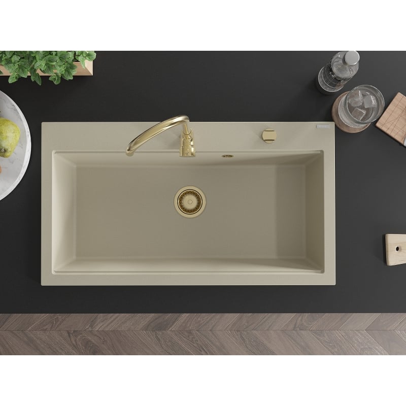 Mexen Slido Évier en granit 1 bac 900 x 500 mm, beige, siphon doré - 6528901005-69-G