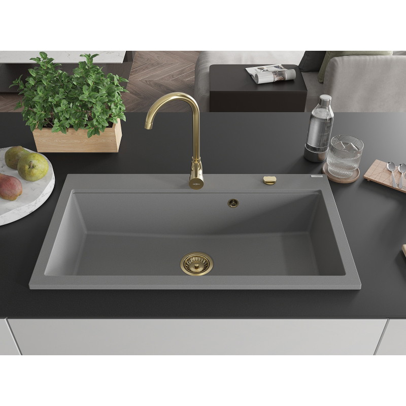 Mexen Slido évier en granit à 1 bac 900 x 500 mm, gris, siphon doré - 6528901005-71-G