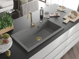 Mexen Slido évier en granit à 1 bac 900 x 500 mm, gris, siphon doré - 6528901005-71-G