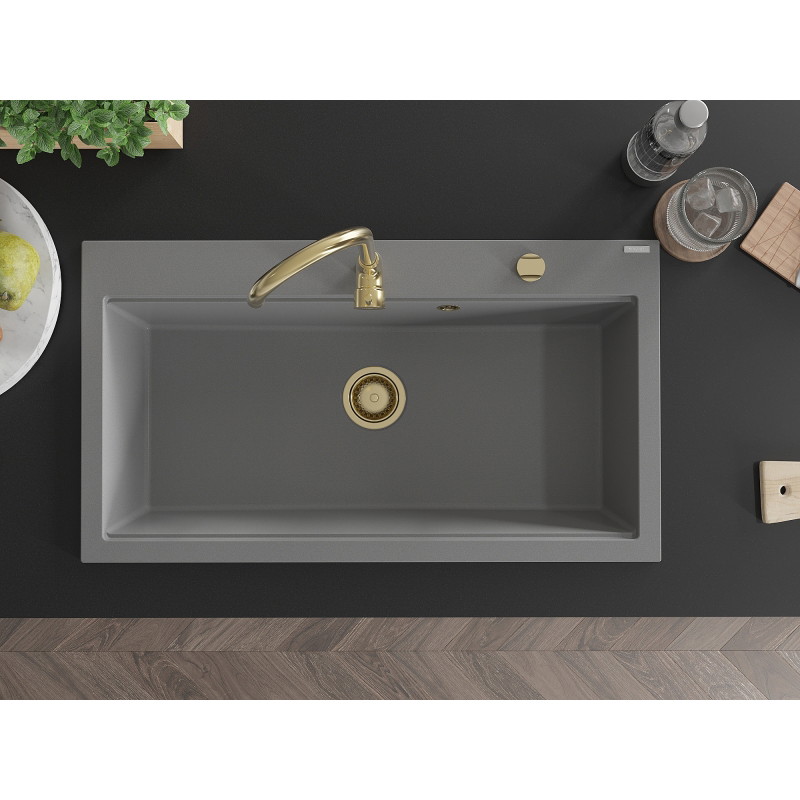 Mexen Slido évier en granit à 1 bac 900 x 500 mm, gris, siphon doré - 6528901005-71-G