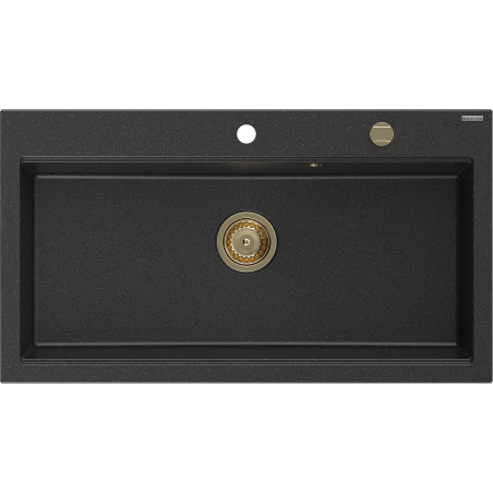 Mexen Slido évier en granit 1 bac 900 x 500 mm, noir/argent métallisé, siphon doré - 6528901005-73-G