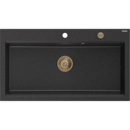 Mexen Slido évier en granit 1 bac 900 x 500 mm, noir/effet métal argenté, siphon doré - 6528901005-73-G