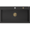 Mexen Slido évier en granit 1 bac 900 x 500 mm, noir/effet métal argenté, siphon doré - 6528901005-73-G