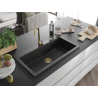 Mexen Slido évier en granit 1 bac 900 x 500 mm, noir/effet métal argenté, siphon doré - 6528901005-73-G