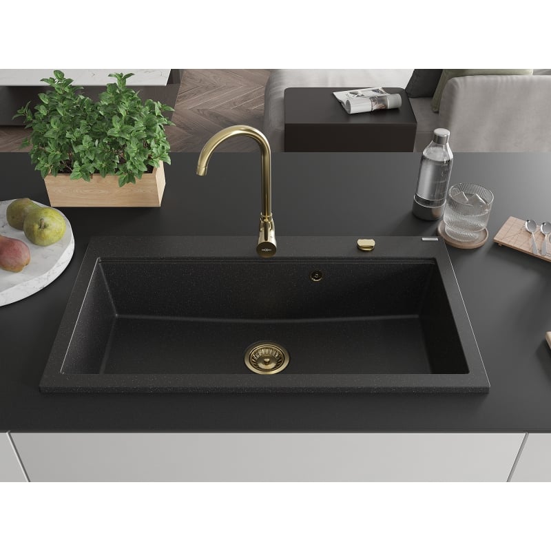 Mexen Elix évier en granit 1 bac 800 x 500 mm, blanc, siphon chromé - 6527801005-20
