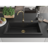 Mexen Slido évier en granit 1 bac 900 x 500 mm, noir/effet métal argenté, siphon doré - 6528901005-73-G
