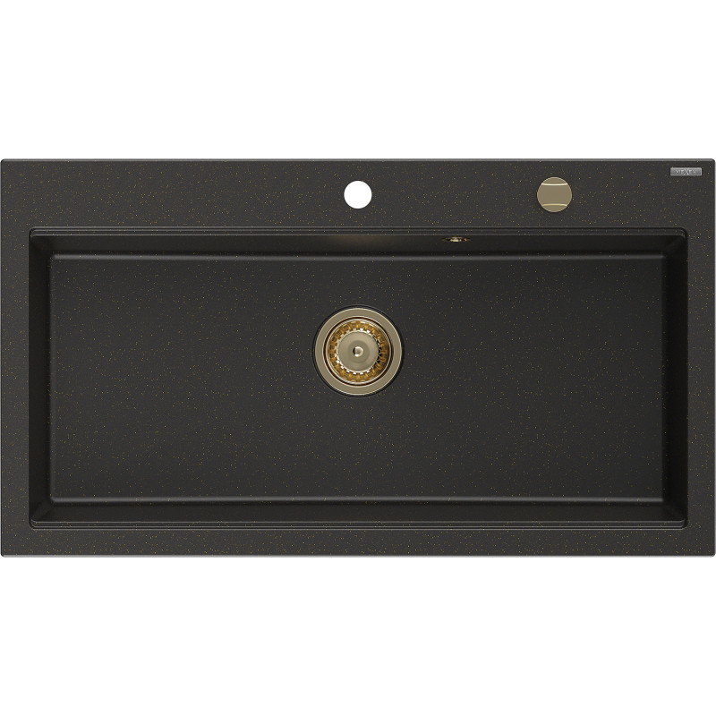 Mexen Slido Évier en granit 1 bac 900 x 500 mm, noir/métallisé doré, siphon doré - 6528901005-75-G