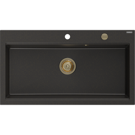 Mexen Slido Évier en granit 1 bac 900 x 500 mm, noir/métallisé doré, siphon doré - 6528901005-75-G